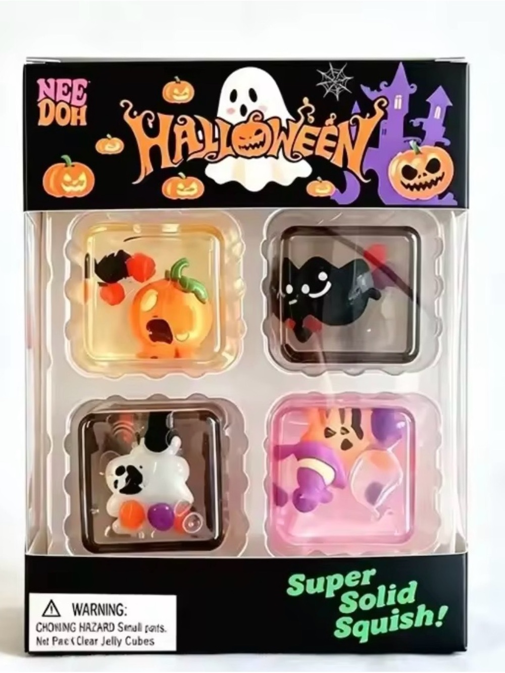Nee doh Halloween Super Solid Squish! 4-Pack - Orange, Black, White, Purple